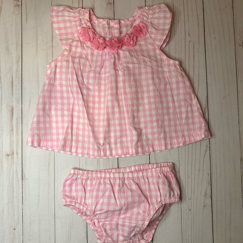 Crazy 8 pink and white checker dress and bloomers size 6-12 months